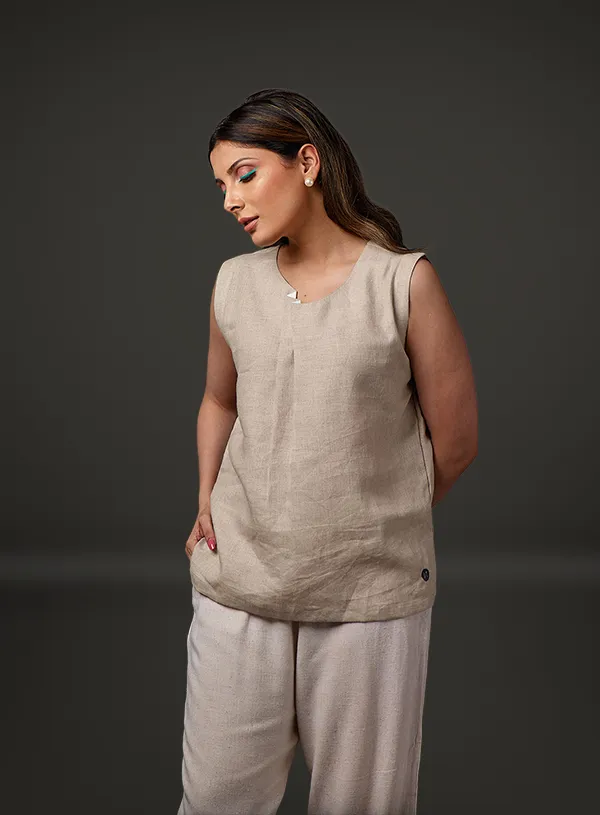 Linen Top Beige Colour Women